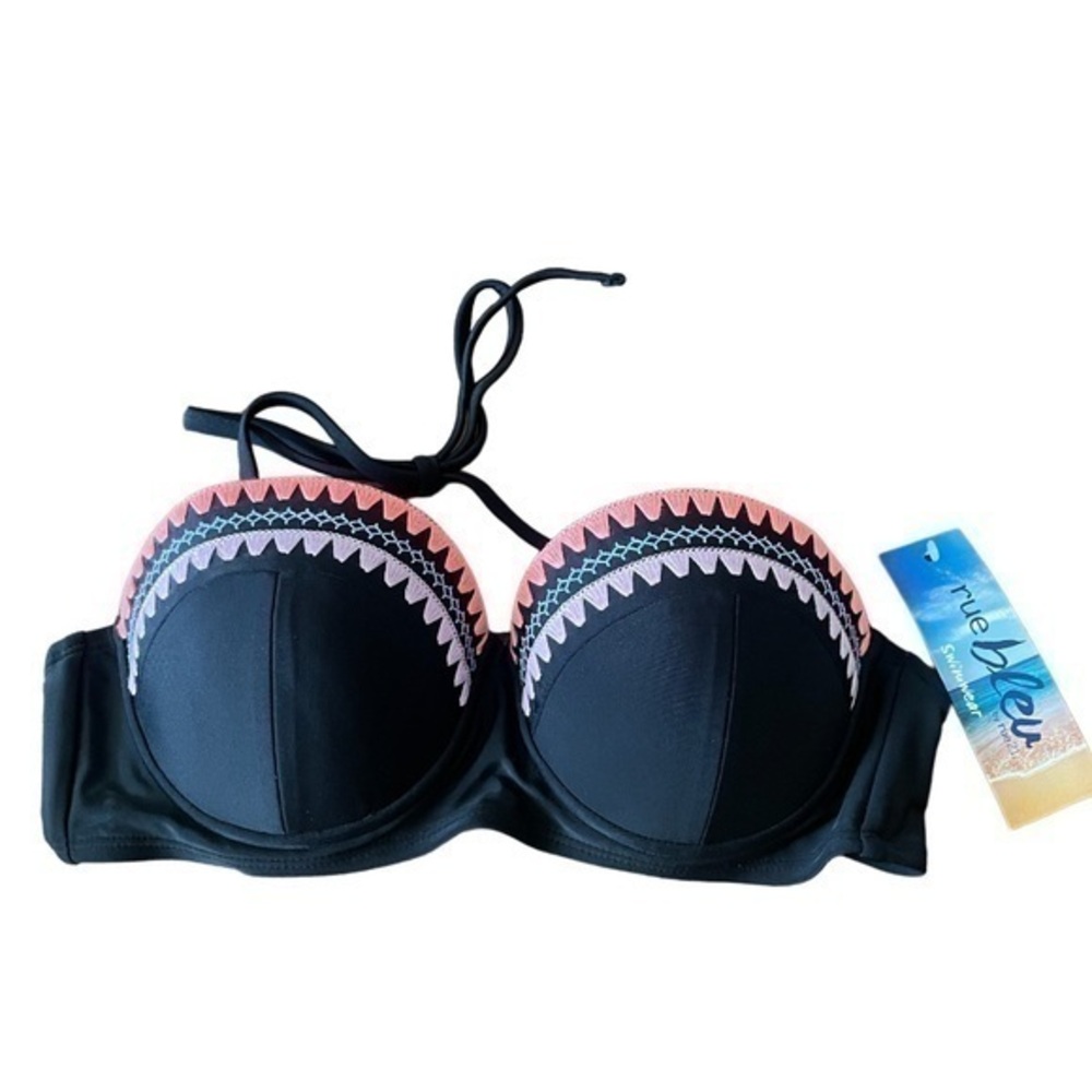 RUE BLUE BY Rue21 woman’s black multi embroidered bikini halter top size medium